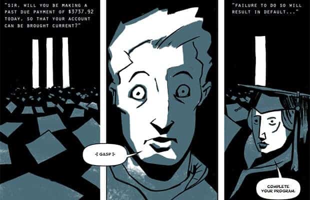 A page from Christopher Kosek's free graphic novel about debt, The Default Trigger.