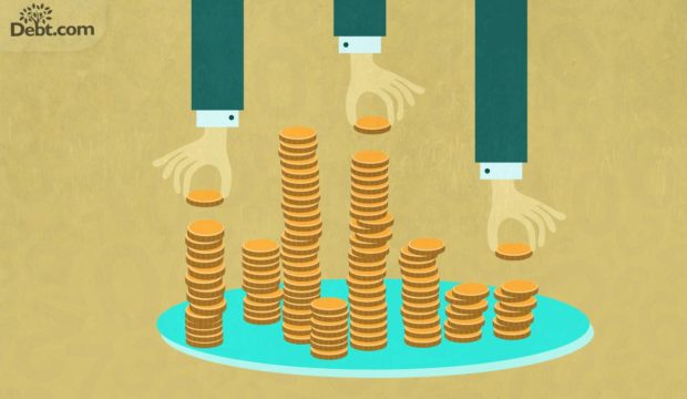 multiple hand taking money from stacks of coins on a tray. Understanding fair debt collection FDCPA
