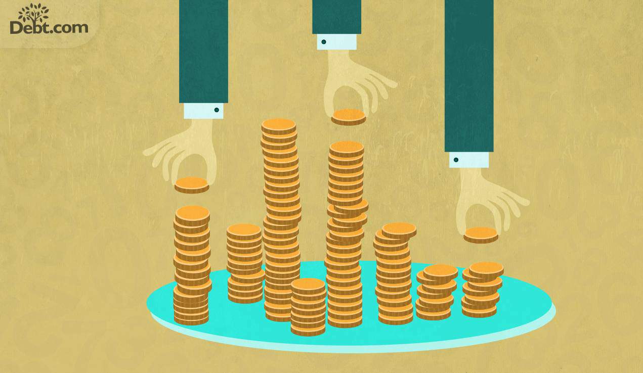 multiple hand taking money from stacks of coins on a tray. Understanding fair debt collection FDCPA