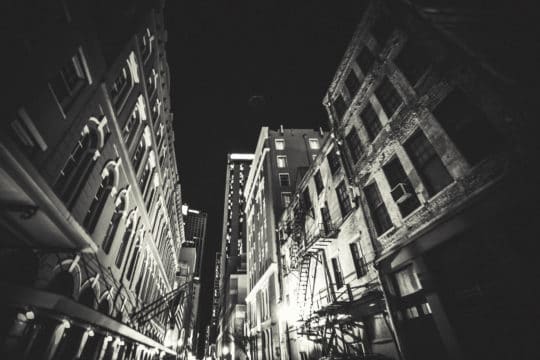 Black and white photo of city