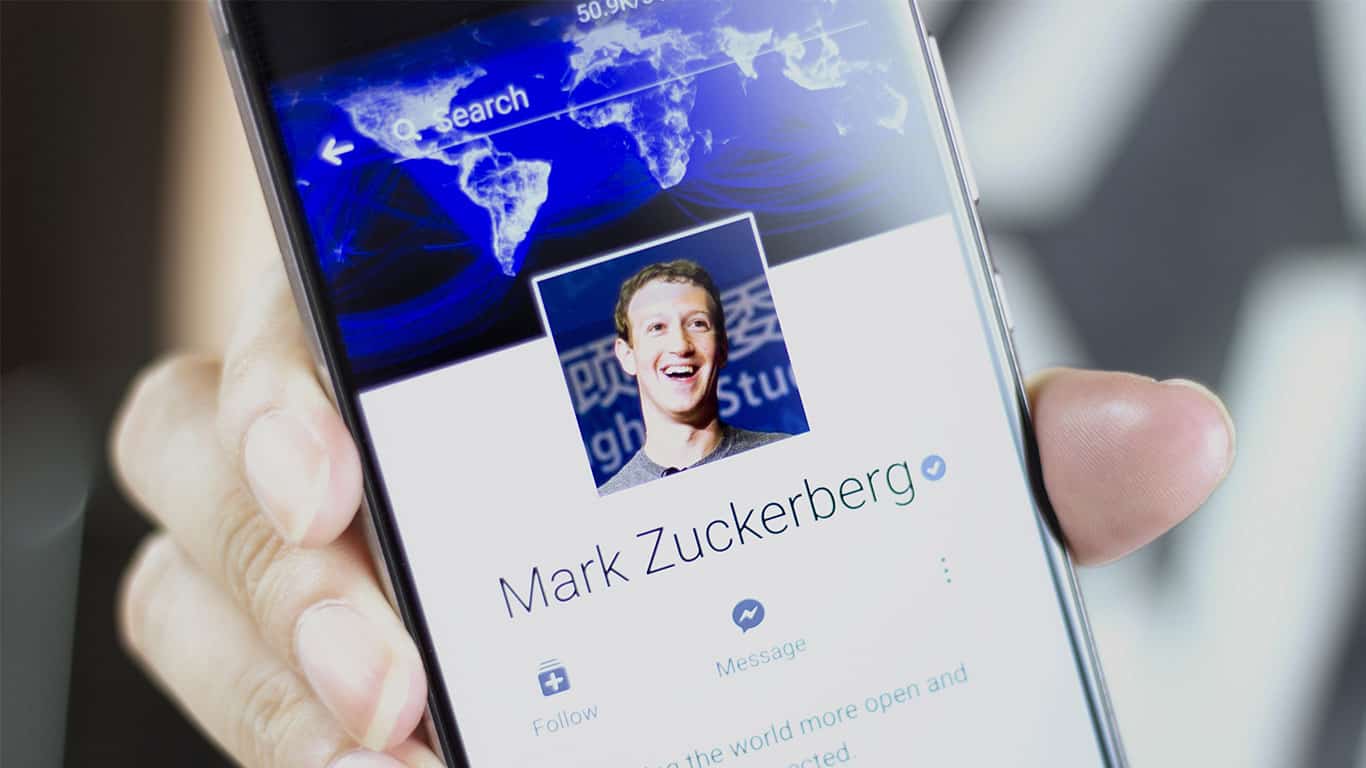 Mark Zuckerberg profile displayed on Facebook mobile