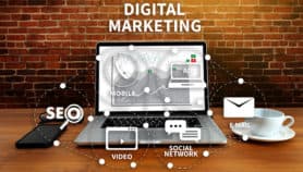 Digital marketing new startup project Millennials Business team hands at work with financial reports and a laptop