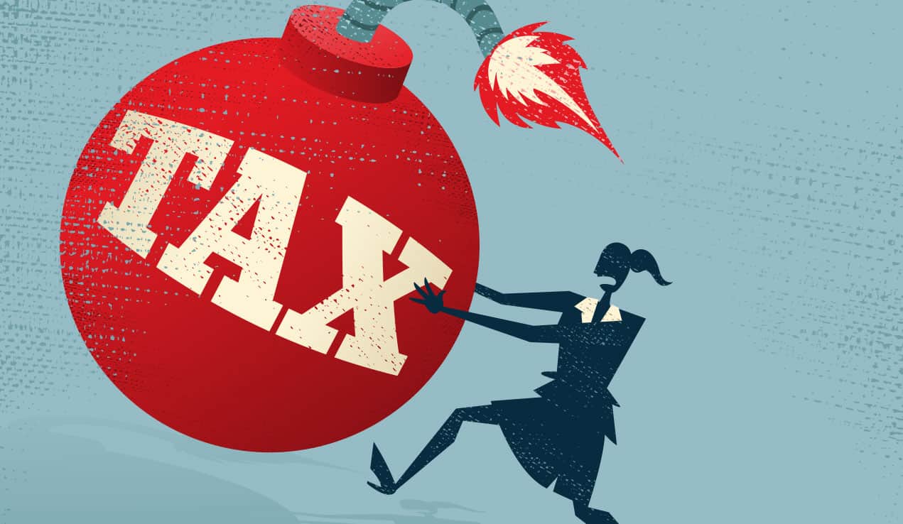 Abstract Businesswoman with Huge Tax Bomb