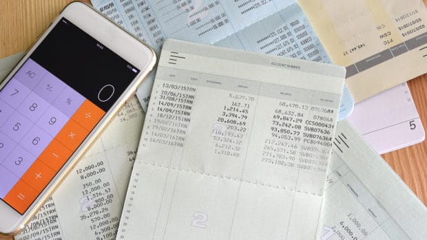 Saving account from bank with calculator for financial and loan