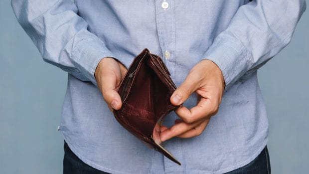 Bankruptcy - Business Person holding an empty wallet