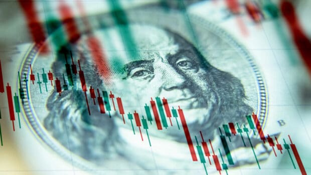 The us dollar against the background of a declining chart