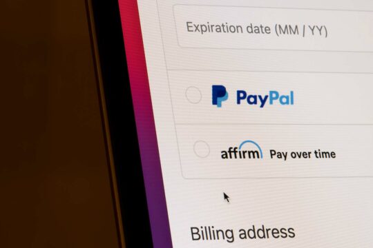 Point of sale financing show on the checkout page of a website giving PayPal and Affirm as options