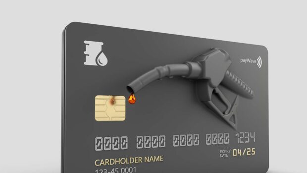 3d Rendering of Realistic credit with fuel hose gas station