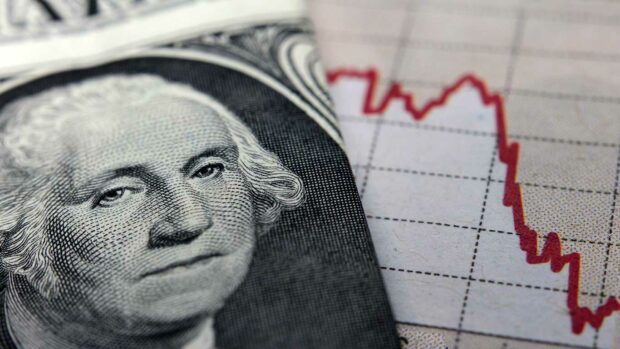Stock Market Graph next to a 1 dollar bill