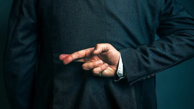 Dishonest businessman telling lies