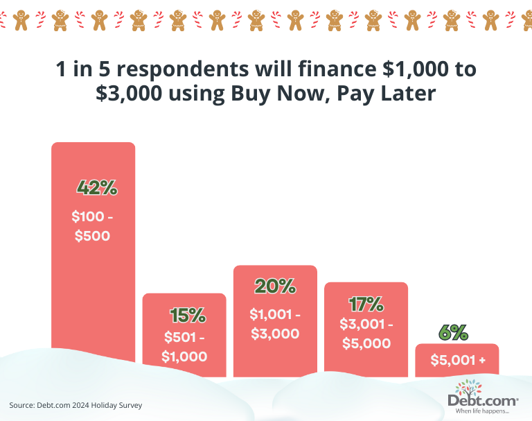 1 in 5 Americans will finance $1,000 to $3,000 using Buy Now Pay Later on their 2024 winter holiday shopping.