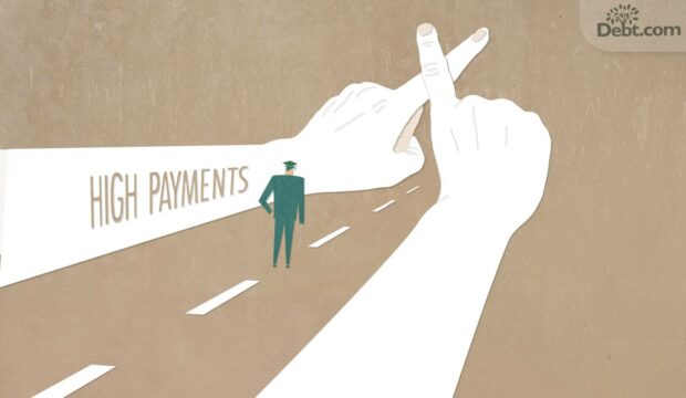 a person walking down a road with giant arms outstretched on either side of them blocking their way with "high interest"