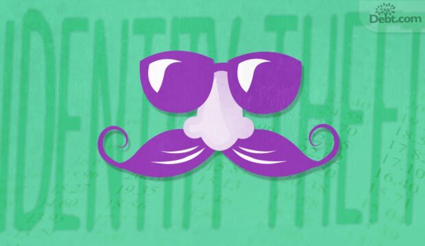 Purple disguise nose, sun glasses, and mustache. Report Identity Theft and Start Recovering ASAP