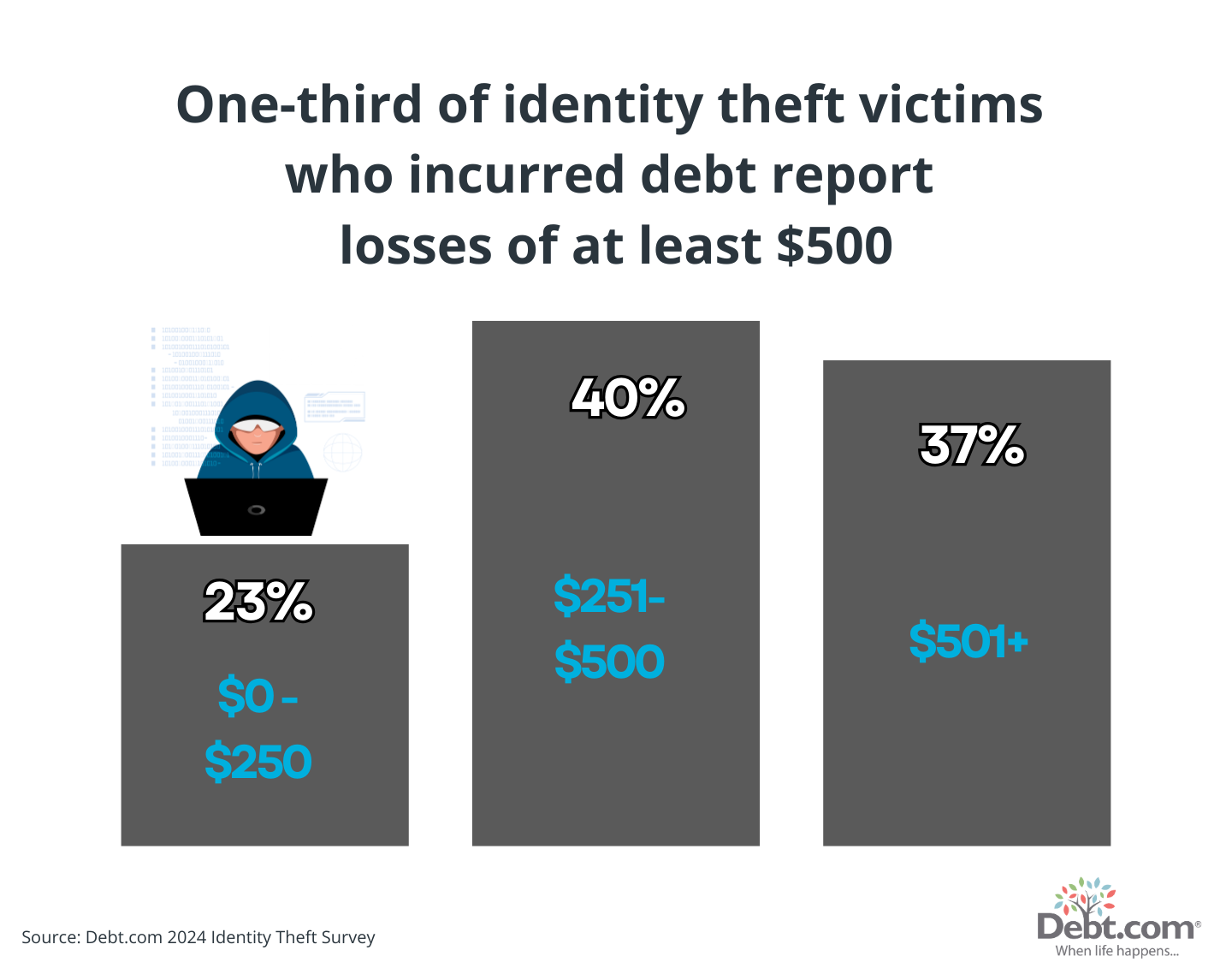 One-third of identity theft victims who incurred debt report losses of at least $500.