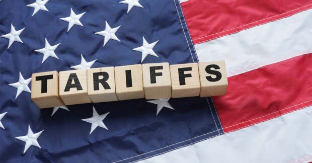 Import Trade Tariffs increase concept with United States of America Flag. Trade wars